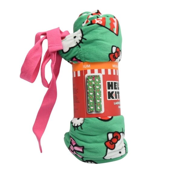 Hello Kitty Ladies Sleep Pants Medium Green Christmas Print Womens Pajama - Picture 5 of 5